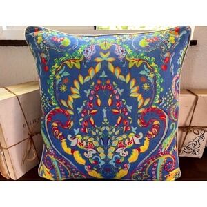 MAGASHONI BLUE Colorful "FLORAL FRUIT" Linen 16"x16" Decorative Pillow NWOT